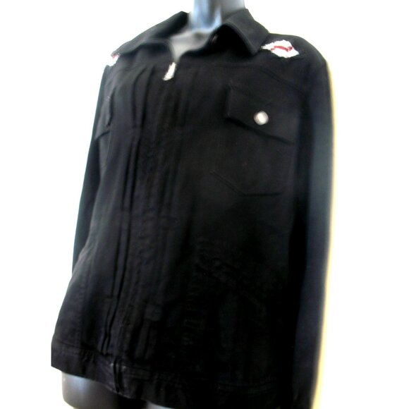 Ralph Lauren Black Jean Jacket With Pewter Buttons Women's Size L and Beading - Picture 5 of 13